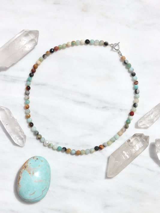 Amazonite and Pearl - Sophia choker necklace image 0