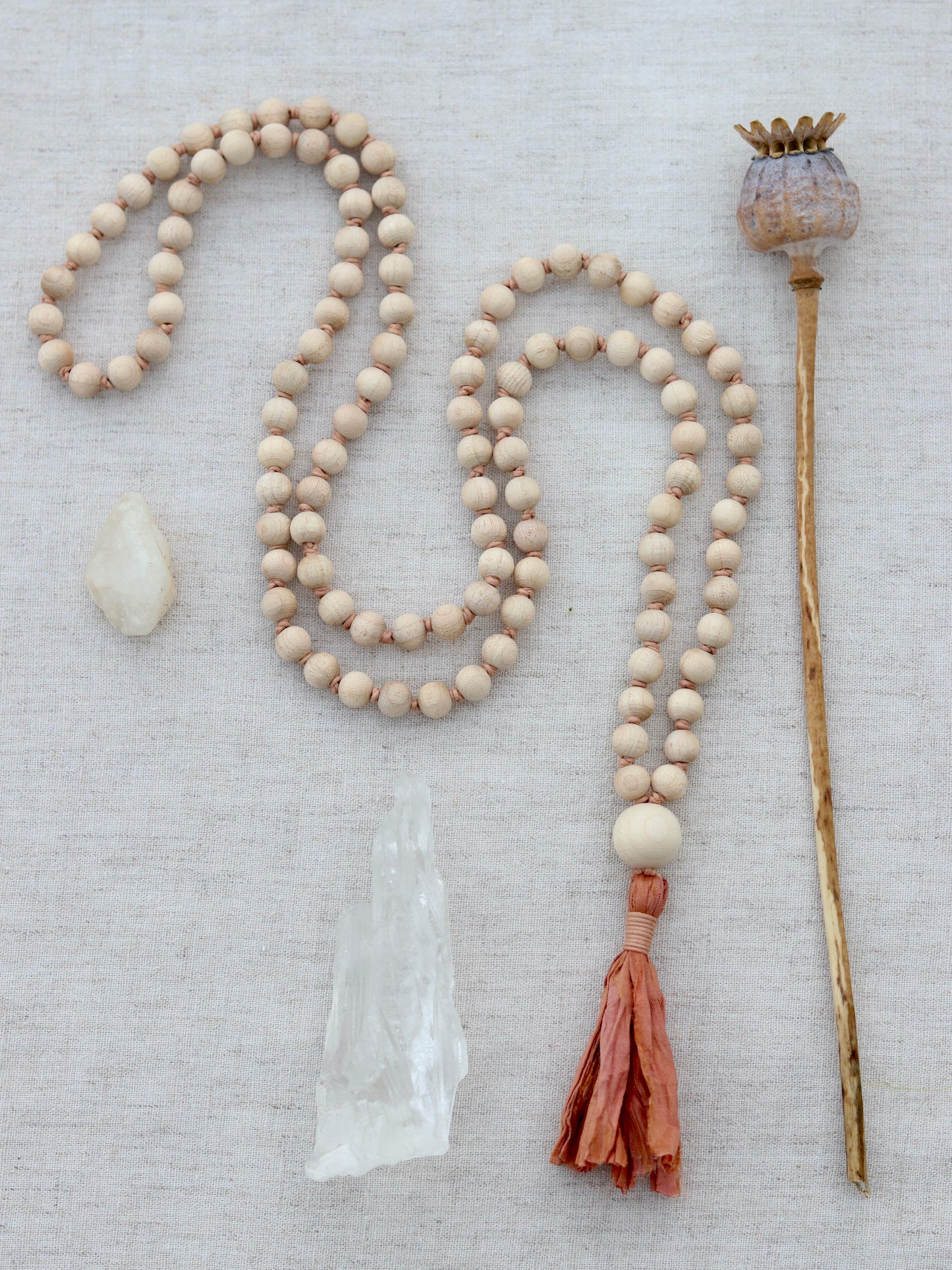 Wood and Cotton Mala - with recycled sari ribbon tassel image 0