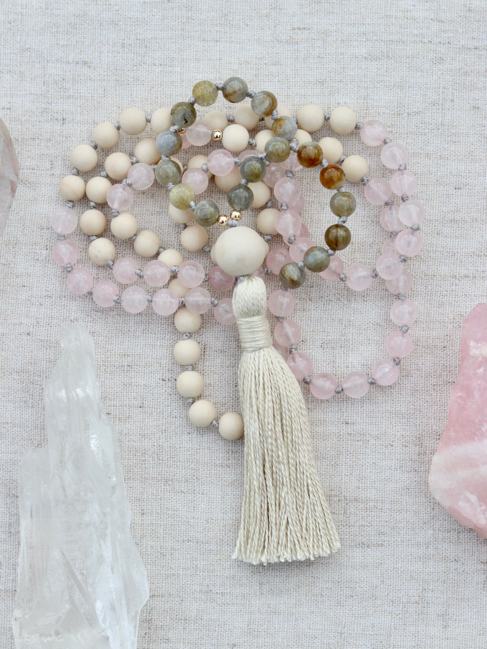 find the faith rose quartz and labradorite mala beads 