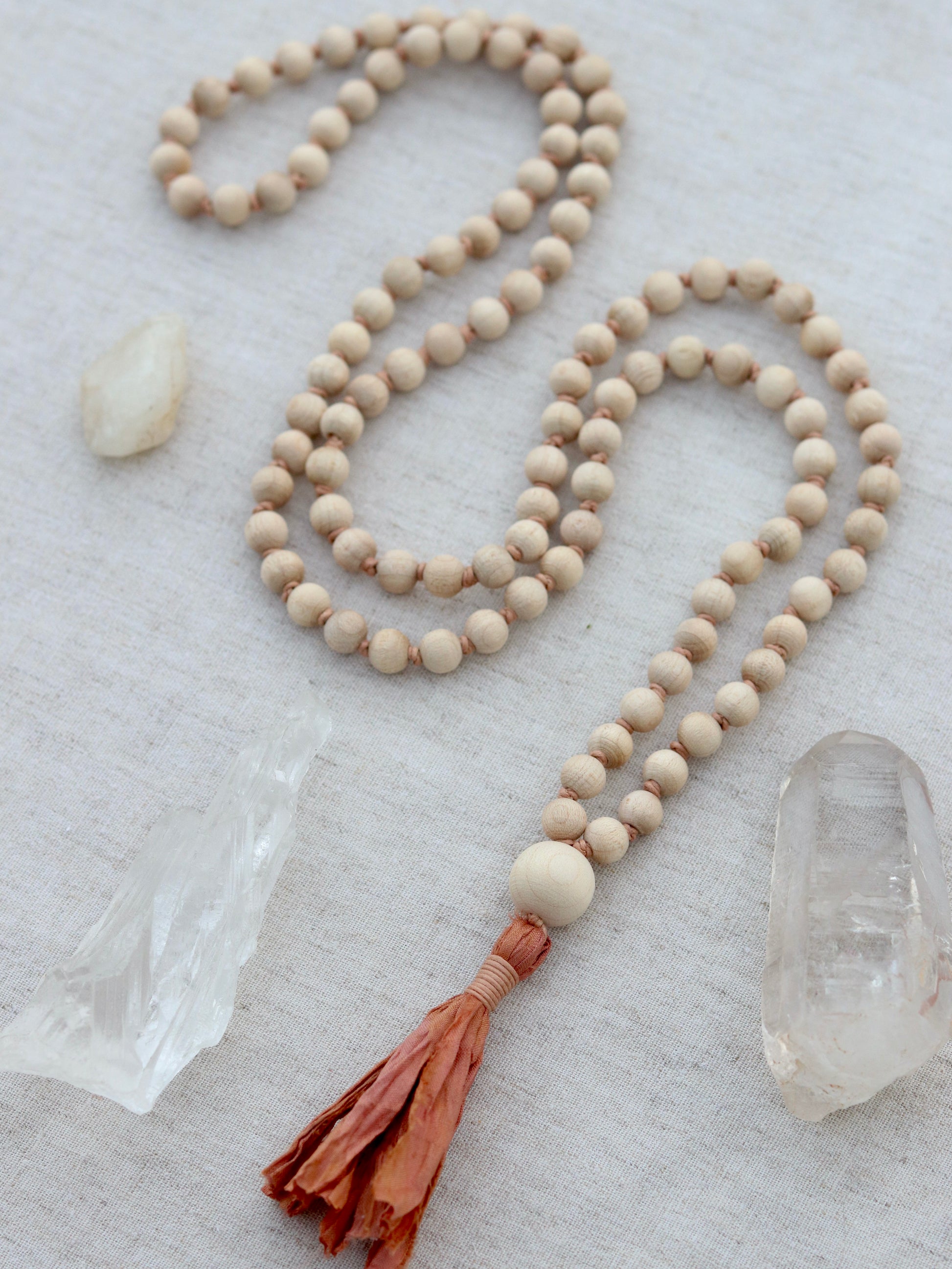 Wood and Cotton Mala - with recycled sari ribbon tassel image 2