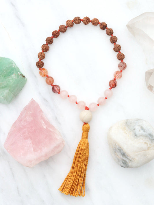 Fire and Rose Quartz Pocket Mala - for confidence and self love image 0