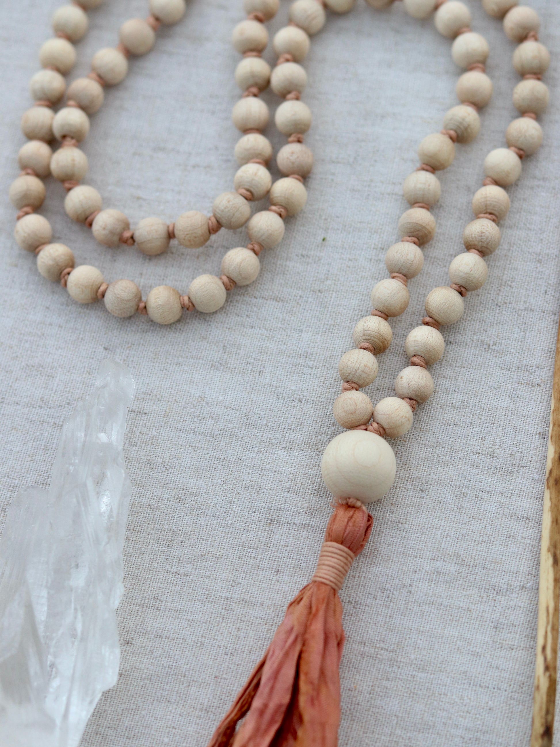 Wood and Cotton Mala - with recycled sari ribbon tassel image 1