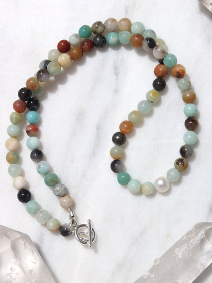 Amazonite and Pearl - Sophia choker necklace image 1