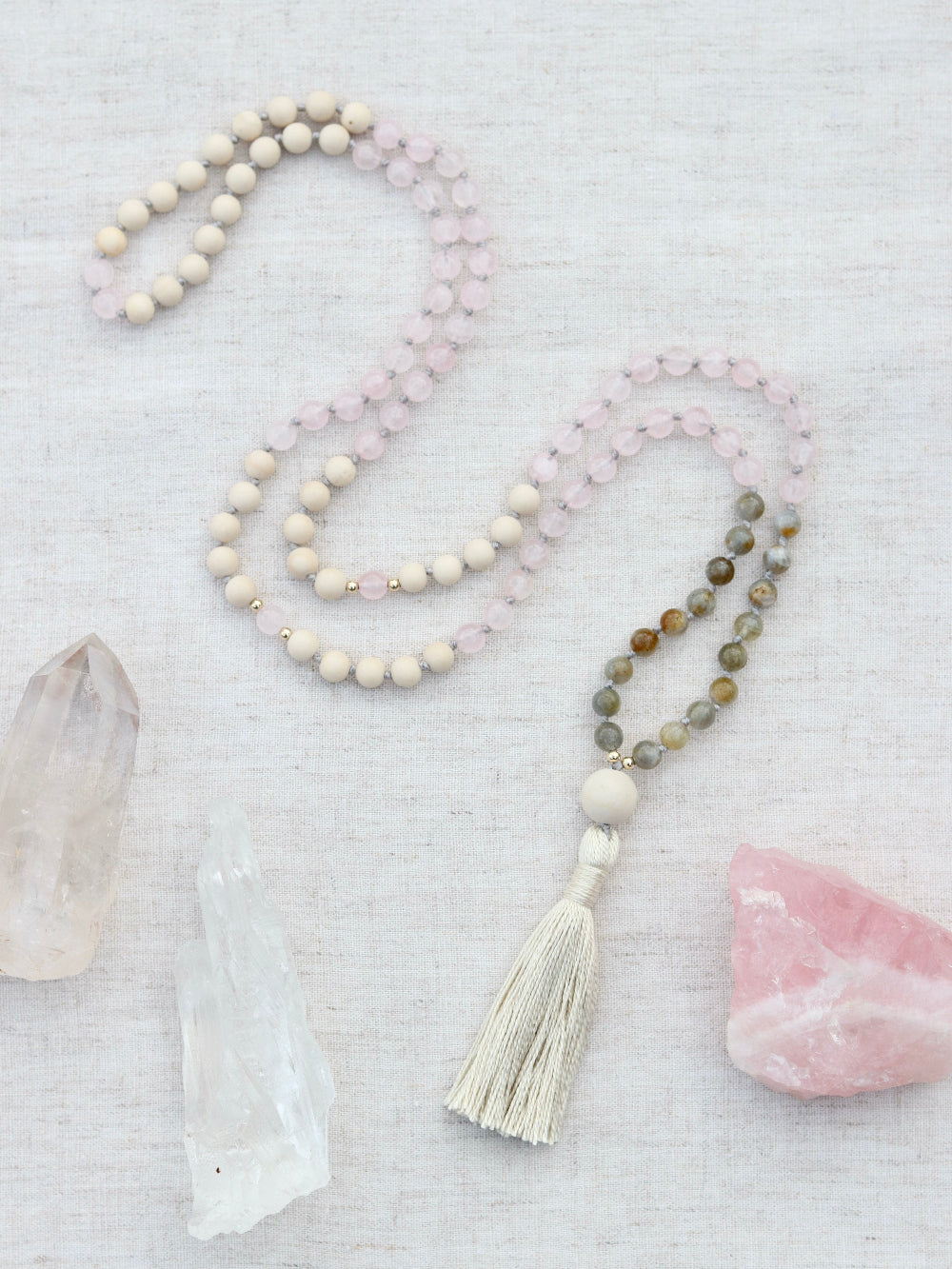 find the faith rose quartz and labradorite mala beads