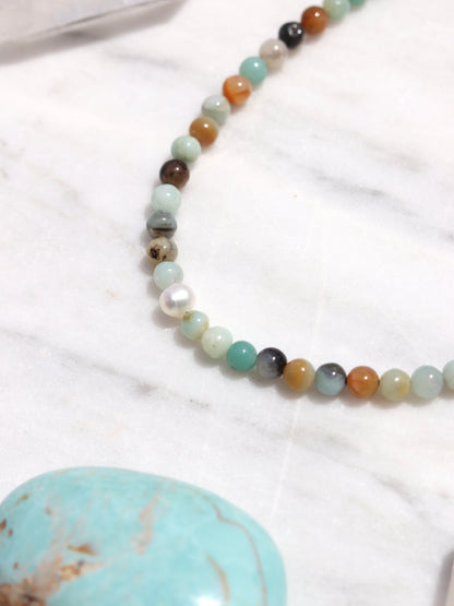 Amazonite and Pearl - Sophia choker necklace image 2